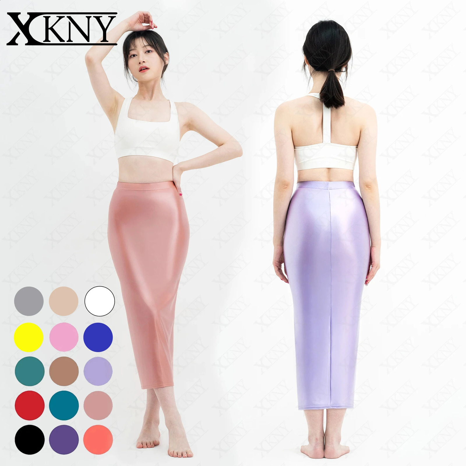 XCKNY satin smooth firm oily and glossy skin with smooth texture. One step skin elasticity silk thin ankle medium length skin 240815