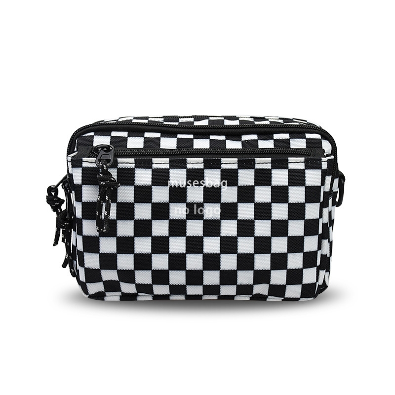 Casual checkered waist pack shoulder bag Dual purpose bag Simple trend commuter crossbody bag Japanese multi-functional shoulder bag