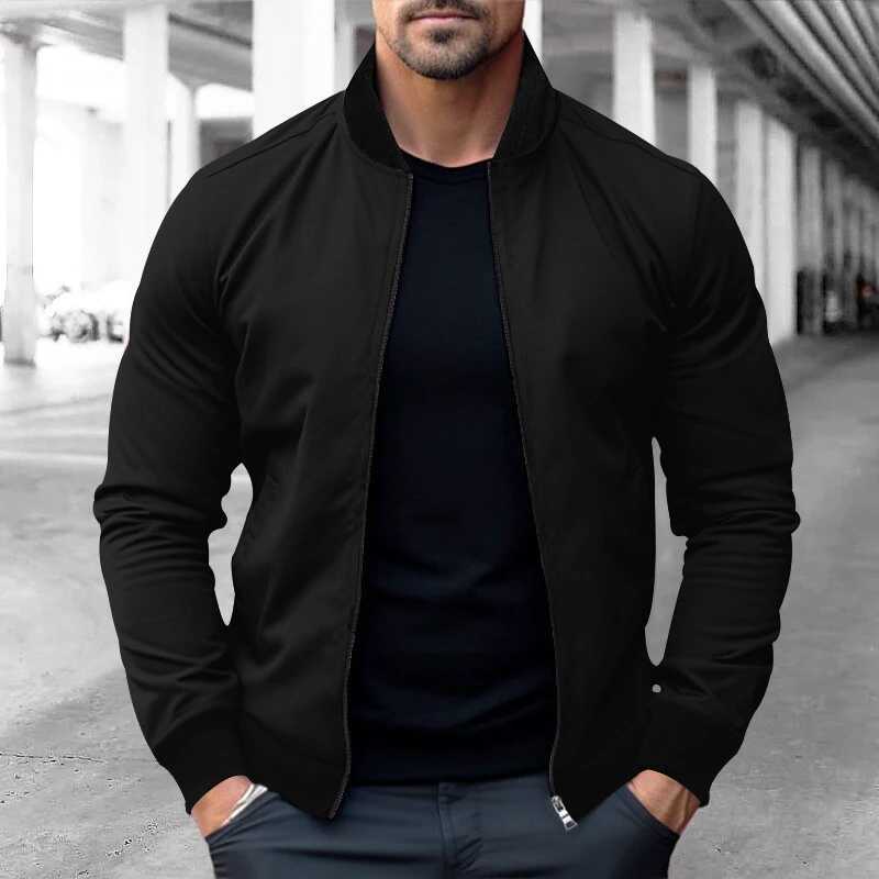 Solid color mens bomber jacket mens casual streetwear hip-hop zipper jacket fashionable mens base uniform pilot jacket clothingW240711