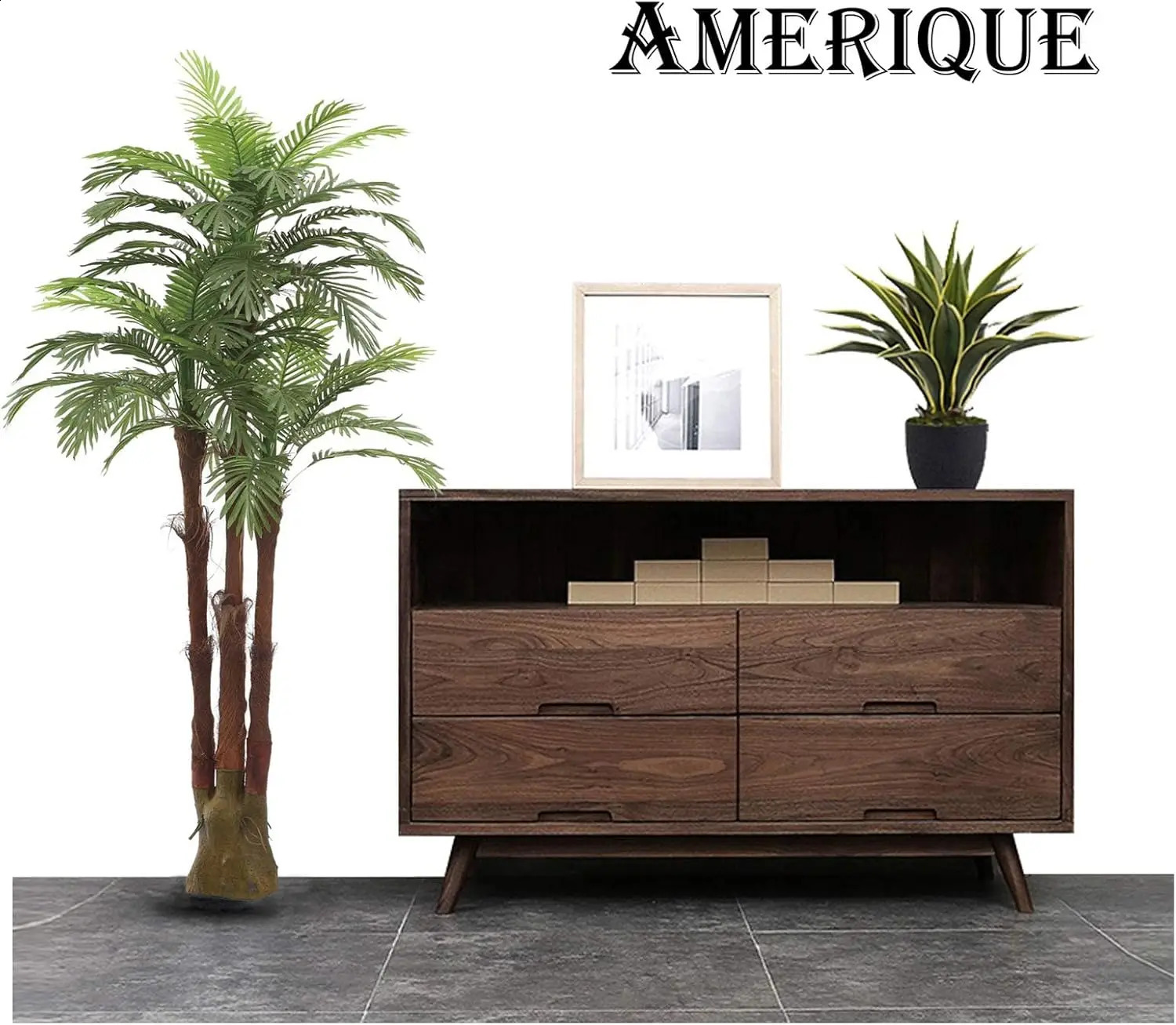 AMERIQUE Pair Gorgeous 6 Feet Triple Tropical Palm Artificial Plant Tree with Standable Trunk Real Touch Technology 240815