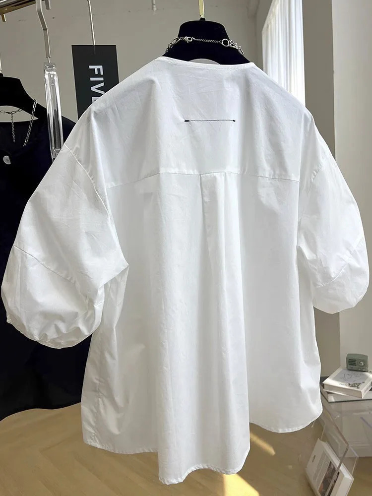 Elegant French Asymmetrical Button Chic Tshirt Tees Women Buttons Summer Short Sleeve Shirt Korean Fashion Top 240816