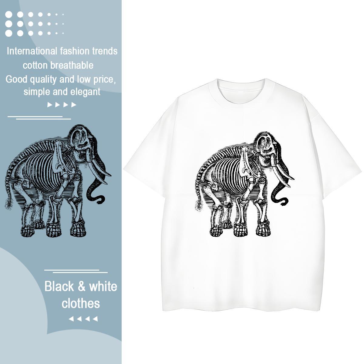 2024 Womens T Shirts O Neck Short Sleeves 230g Pure Cotton Unisex Tshirts Anime Oversized Elephant Casual Comfortable Tops