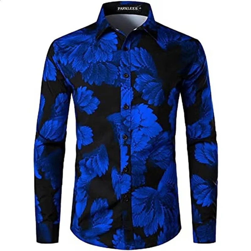 Mens Shirts Long Sleeve 3D Flowers Print Lapel Button Summer Clothes For Men Up Top Prom Birthday Fashion Boyfriend Shirts 240816