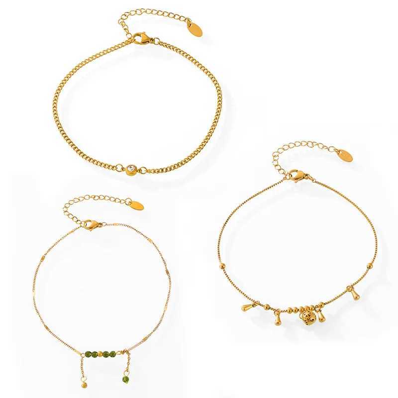 Luxury anklet womens stainless steel green crystal zircon pendant womens anklet chain jewelry summer accessories W240815