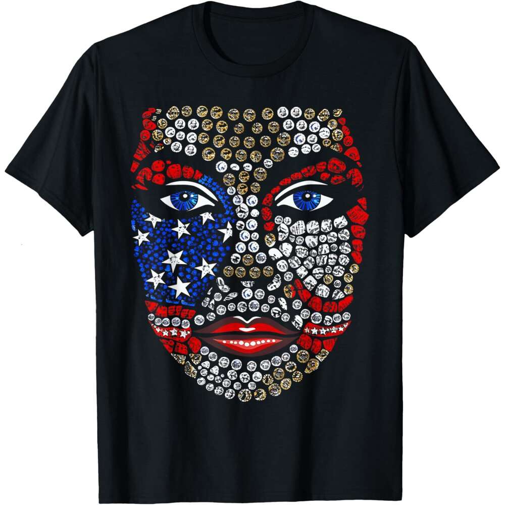 2025S Fashion Designer T Shirt For Mens USA Patriotic Face Sparkles Red White Blue Dias T Shirt Shirts Tshirt Graphic Tee Casual Tops Clothes Short Sl