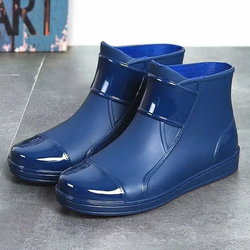 Mens Rain Boots Short Outdoor Rubber Shoes Work Anti slip Waterproof Leisure Fishing with Cotton Warmth 240821