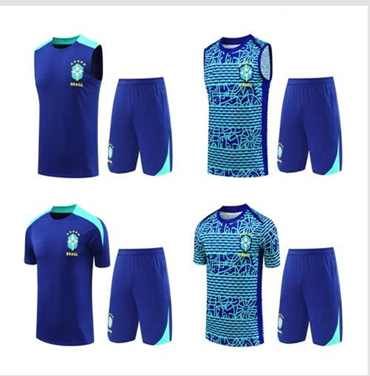 2425 Brazil short sleeve tracksuit Sportswear men training suit 23 soccer Jersey kit uniform chandal G.JESUS COUTINHO brasil sleeveless vest adult football sets