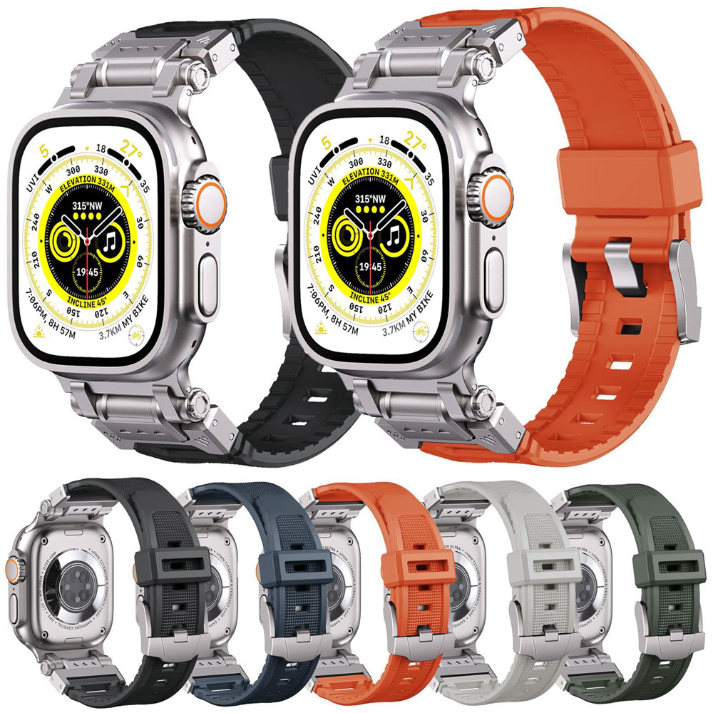 Soft Silicone Metal Band Apple Watch Series 9 8 7 6 5 4 3 se Men Strap for Iwatch Ultra 2 Rubber Bracelet 49mm 45mm 44 42mm free shipping
