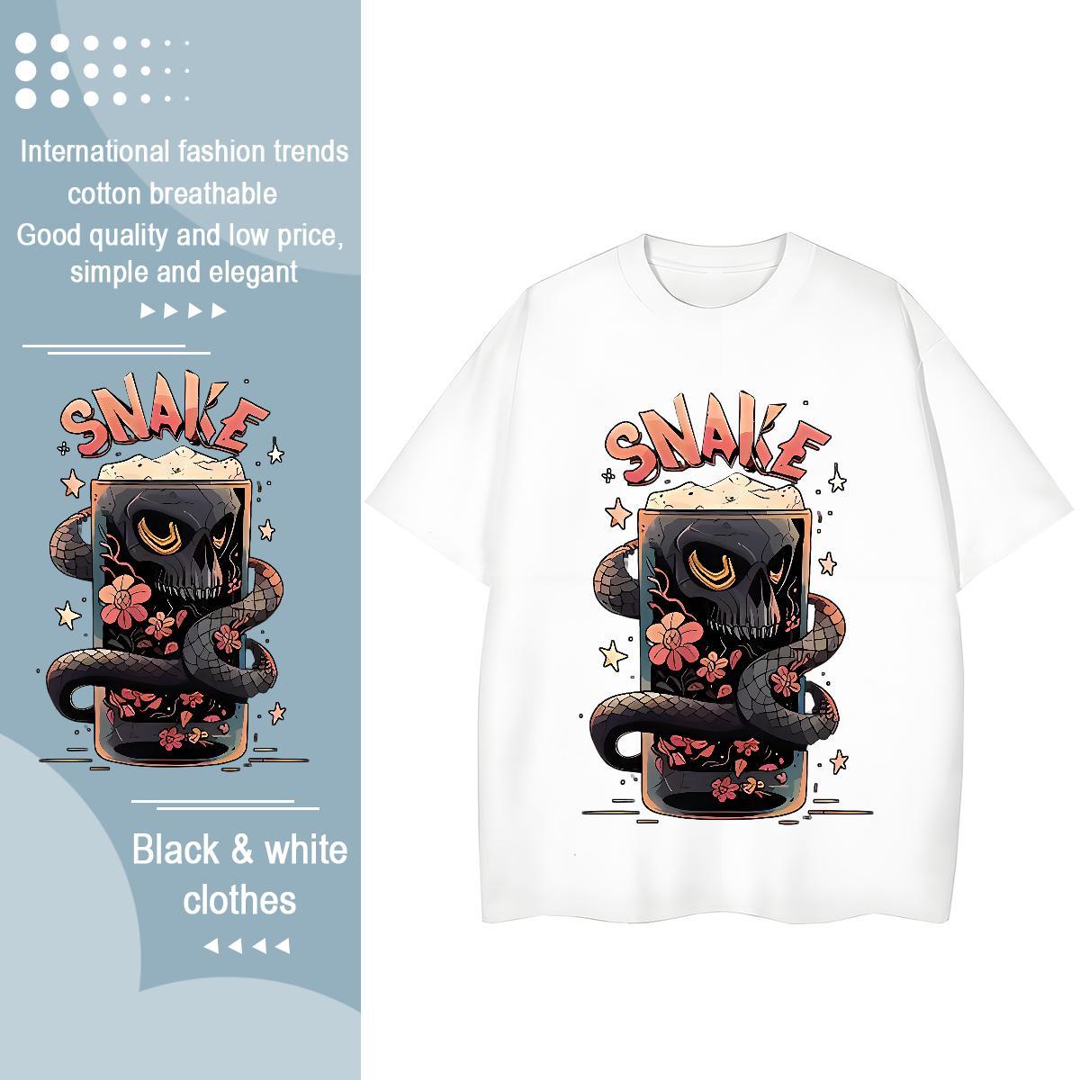 Fashion Womens T Shirts Breathable Crew Neck 100% Cotton 230g Couples T Shirts Cartoon Anime snake Beach Free Shipping Tops Shirt