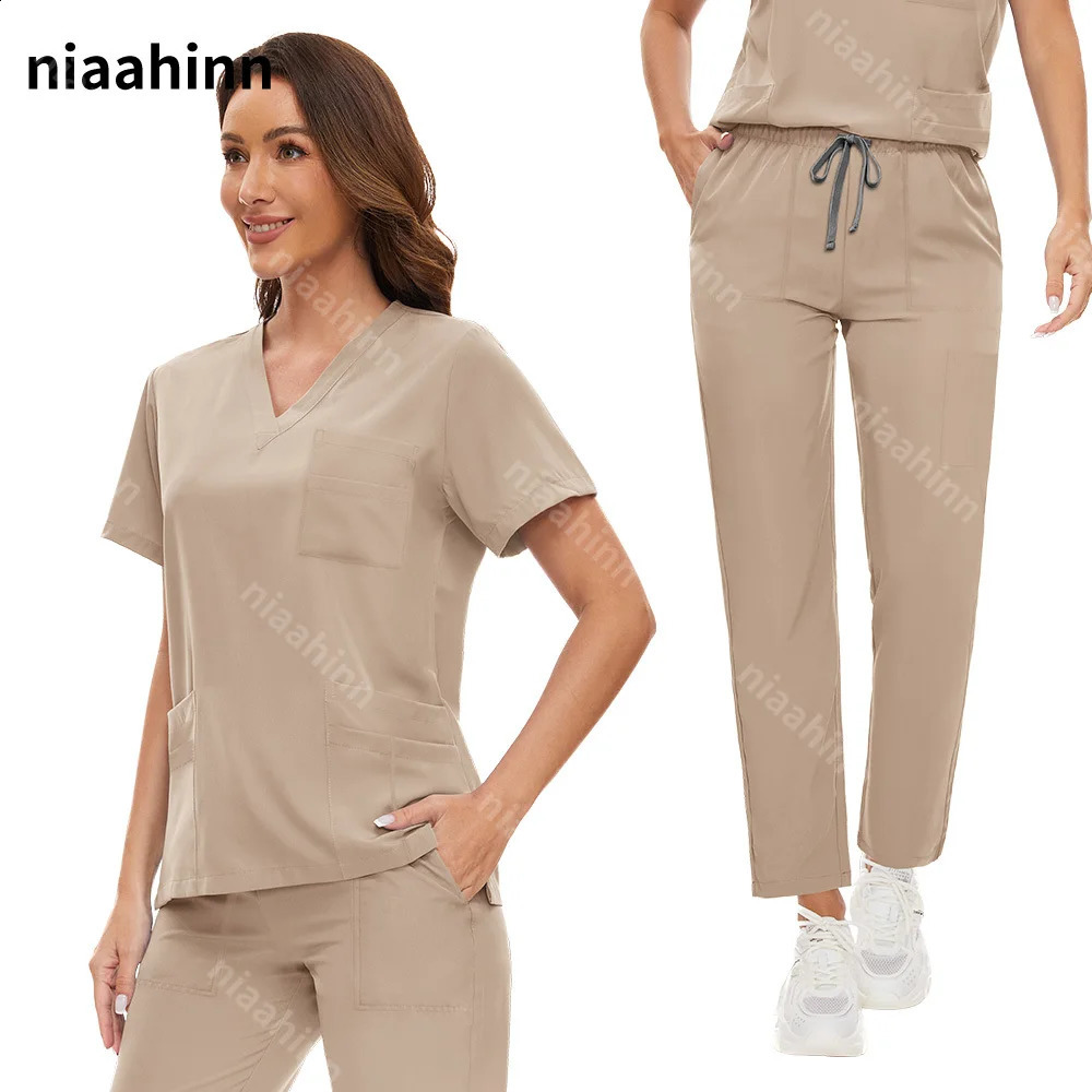 Nurse Scrubs Set Women Anti Wrinkle Washable Soft Hospital Uniform Scrubs Women Scrubs Sets Accessories 240815