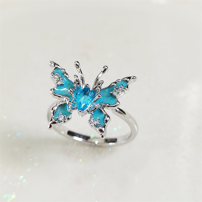 Designer ring blue butterfly open ring light luxury ins niche sweet chili style senior sense of personality fashion versatile