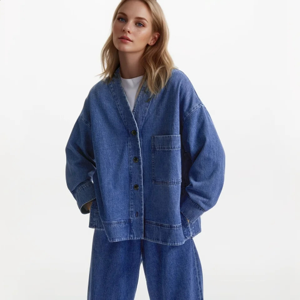 Cos Lris 2024 summer casual loose fit shirt style Vneck single breasted denim jacket 11445001 240815