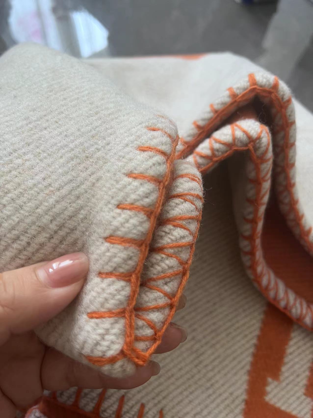Thick Wool Blankets Huge Blanket Orange Cushion Beige Designer Blanket 130x170cm 15000g Fill 1kg Weight Large Size S25107