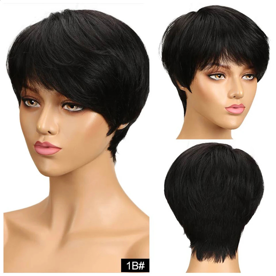 Short Pixie Cut Wig Human Hair Ready to Wear Brazilian Human Hair Wigs for Women Black Brown Red Full Machine Wigs 240805
