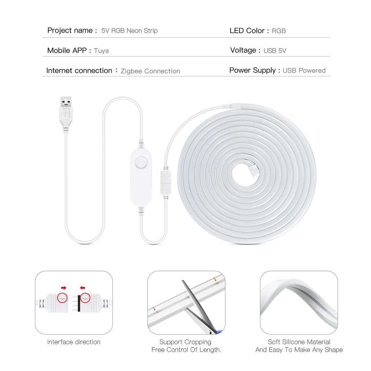 Neon LED Strips for Tuya Smart Life RGB Light Zigbee Smart lamp Outdoor Neon Led Lights USB for Bedroom luces led inteligentes CL240815