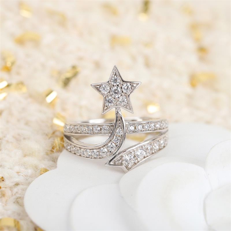 Love ring copper inlaid zirconium meteor comet ring double rows of diamonds activity stars light luxury wind hundred with sweet simple ring female
