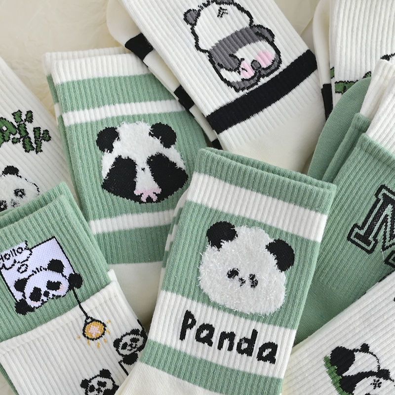 Panda Socks Children's Mid Tube Autumn Winter New Ins Trendy Versatile High Beauty Cute Student Sports Long Tube Socks Female