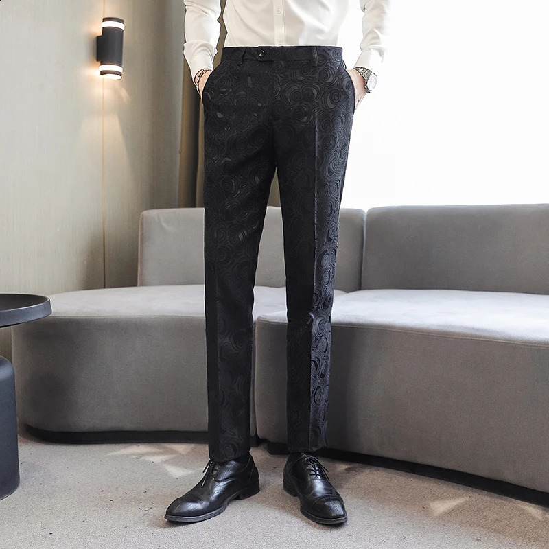 Black Classic Mens Jacquard Set Pants Size S M L XL XXL XXXL 4XL 5XL Mens Business Wedding Banquet Dress Trouser 240815
