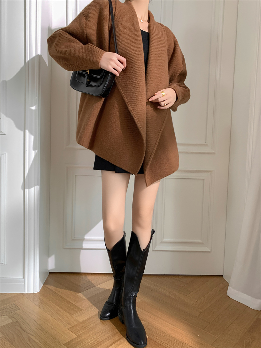 Women's Blends Short Double-sided Coat Casual Soft Warm Loose Collar Coat Female Tweed Sweater Fit Autumn Winter