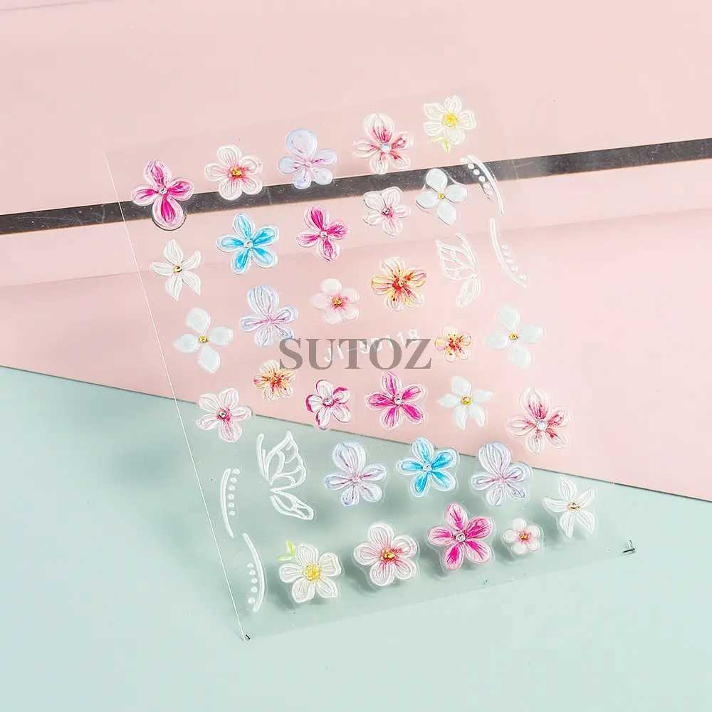 5D Embossed Flowers Nail Stickers Petals Lines Decals Summer Nail Charms Butterflies Relief Sliders DIY Manicure Decor LEBJI-5DXJ250120