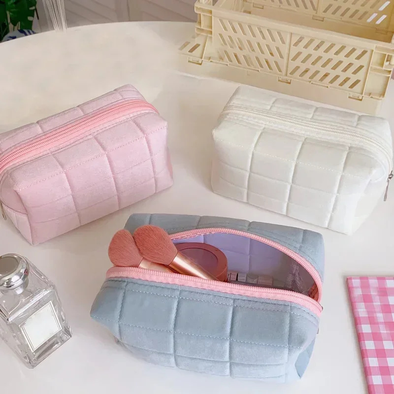 Cute Plush Women Lipstick Korean Student Pencil Case Travel Makeup Brushes Cosmetic Organizer Bag