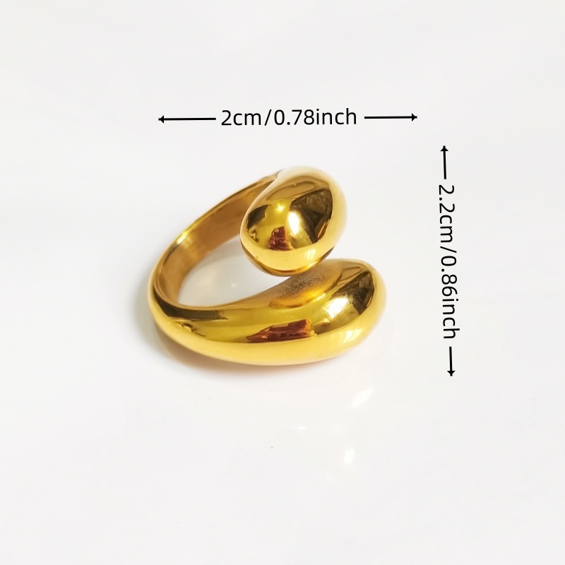 Designer ring simple and trendy matching stainless steel surface plating 18K real gold double water drop ring