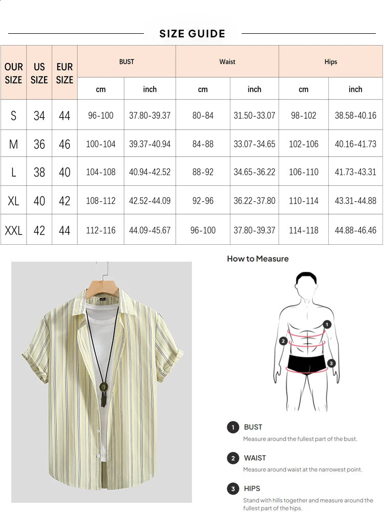 Mens Vertical Stripes Button Up Short Sleeves Casual Shirt Light Yellow Basic For Summer 240816