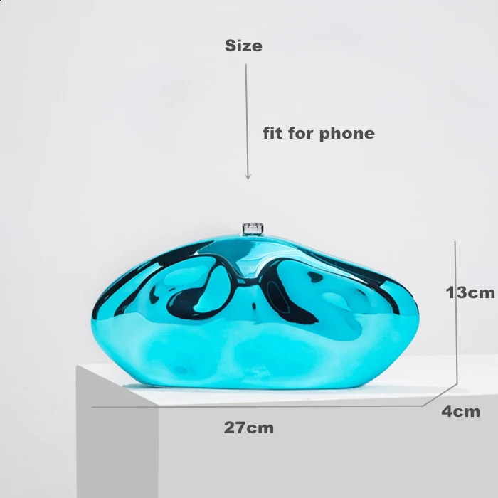 Fashion Acrylic Egg Shape Clutch Bag for Wonen Gold Silver Evening Party Bag Shinny Metal Box Shoulder Crossbody Bags 240815