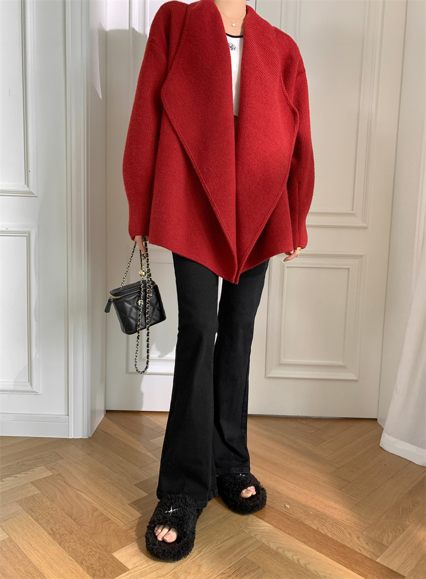 Women's Blends Short Double-sided Coat Casual Soft Warm Loose Collar Coat Female Tweed Sweater Fit Autumn Winter