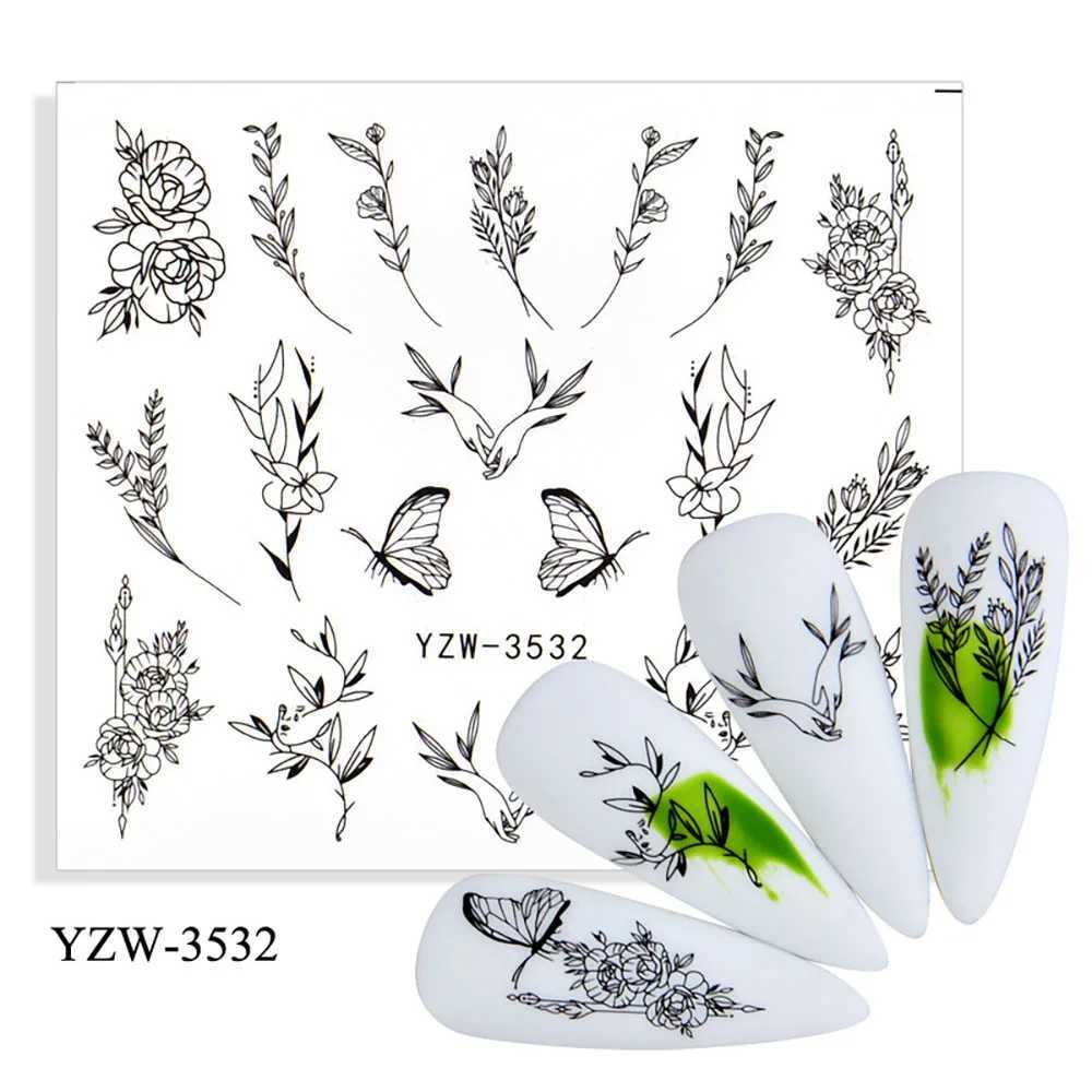 Big Patten Words Nail Stickers For Nails Flower Nail Art Sticker Geometric Black Transfer And Decals Leaf Watermark Nails DecalXJ250120