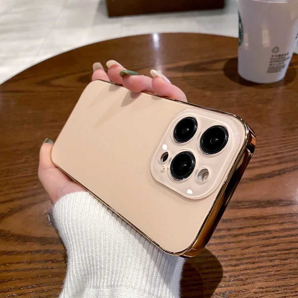 Fashion AG Slim Matte Case for iPhone 11 12 13 14 15 Pro Max iPhone 15 Pro 14ProMax Glass Camera Protection Plating Bumper CoverM240816
