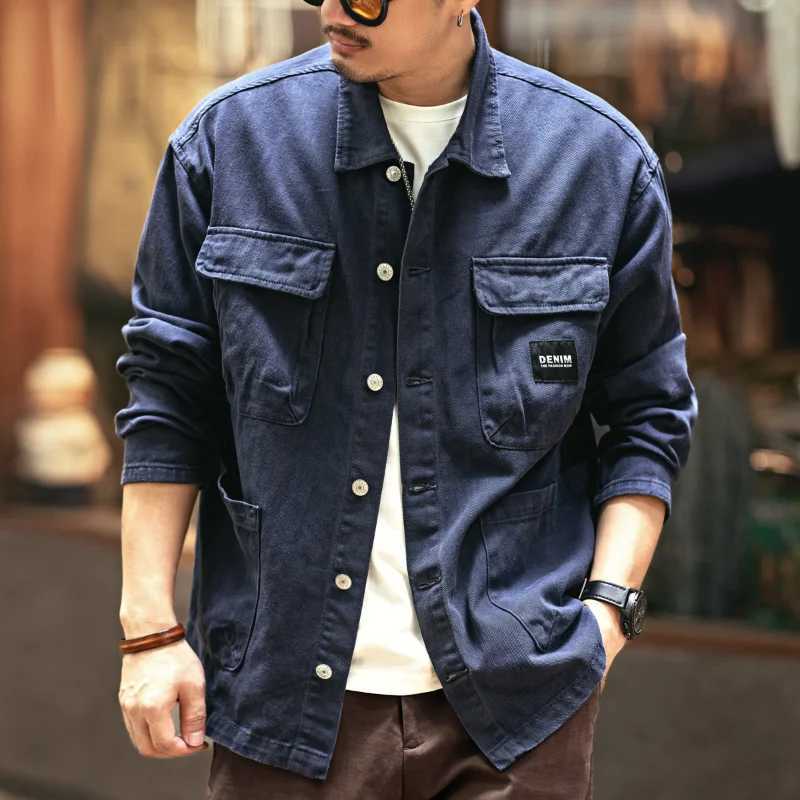 Heavy duty retro denim jacket loose casual cargo jacket from the United States W241011
