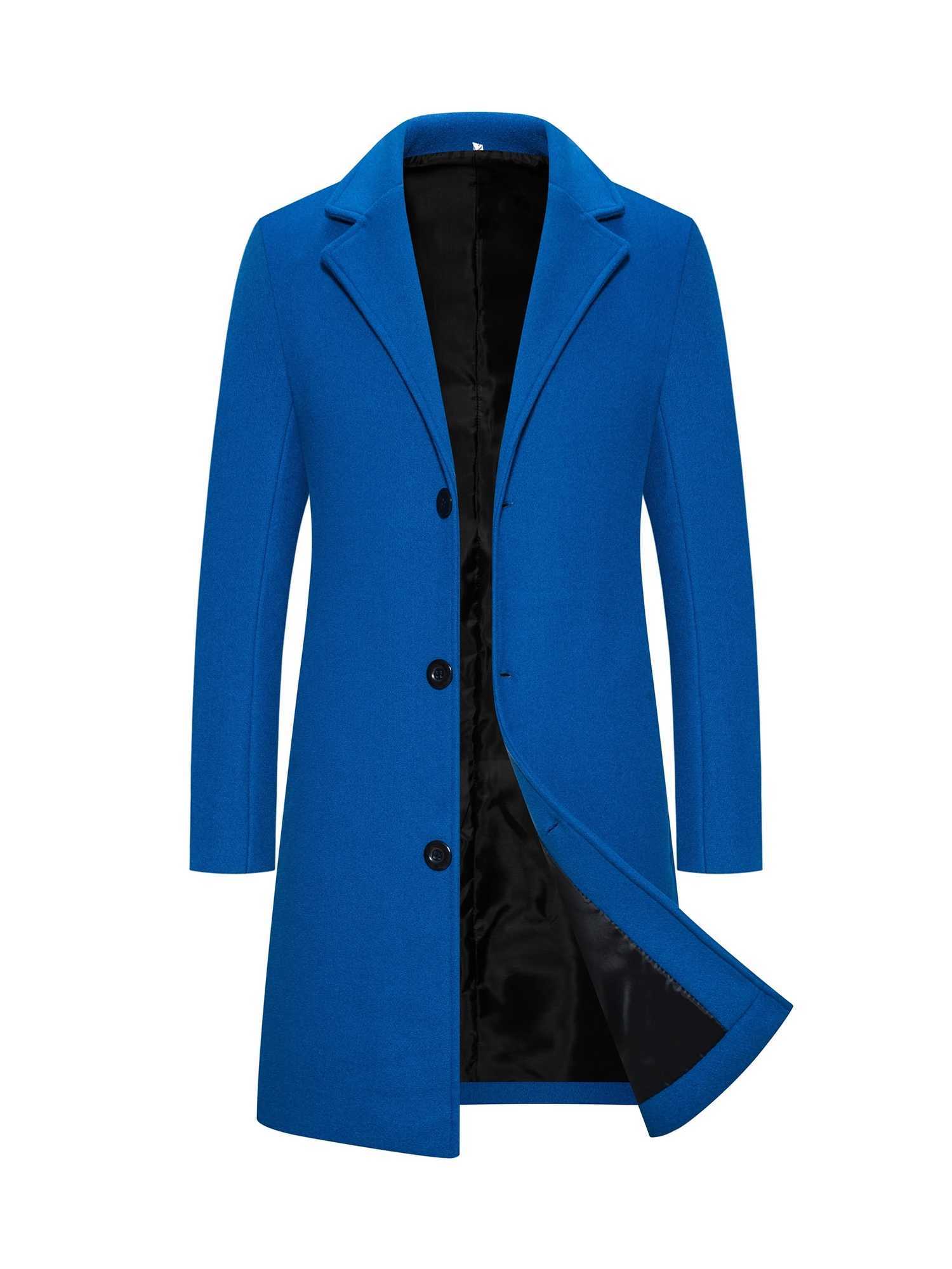 Mens medium length wool single breasted trench coat jacketW240712