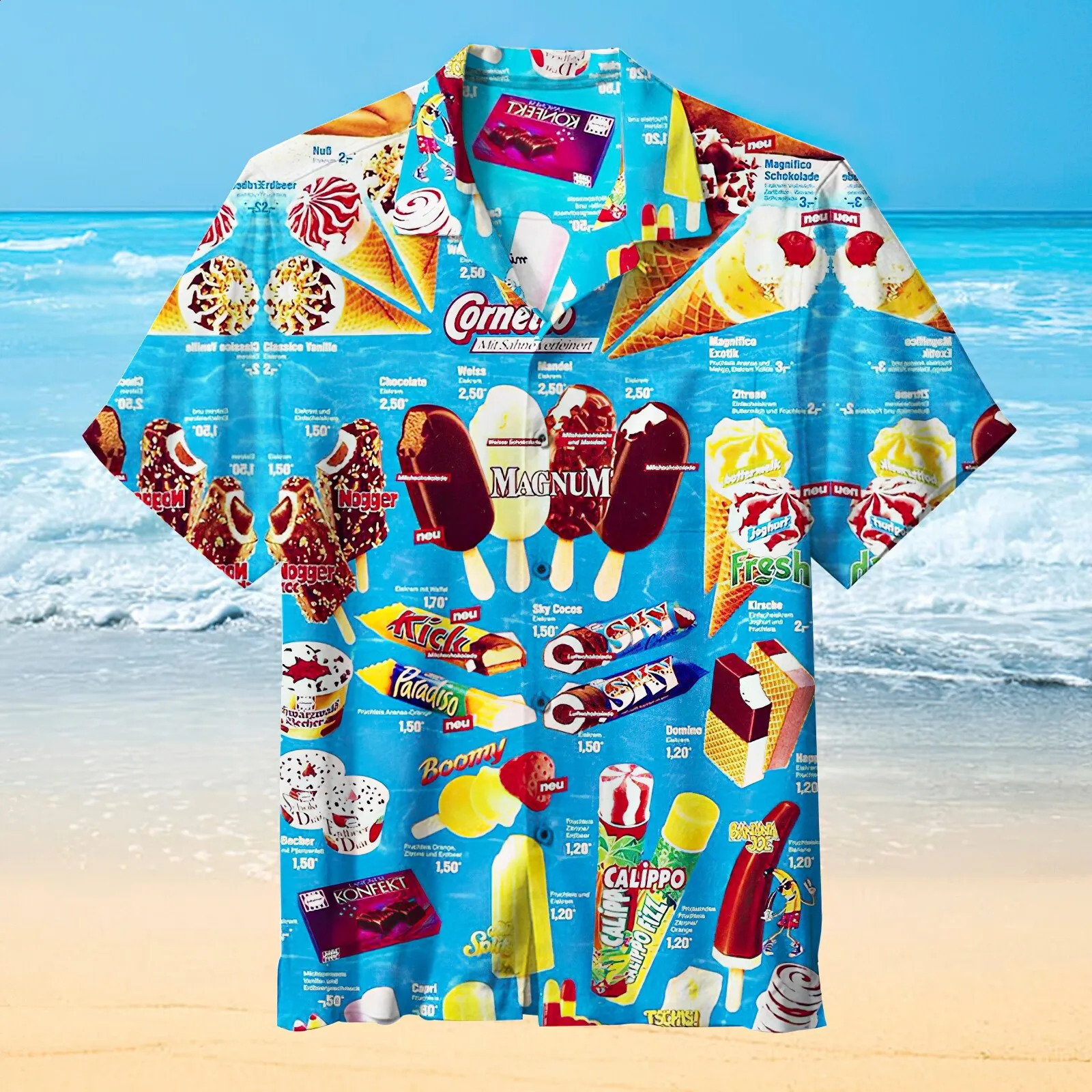 Summer Funny Ice Cream Graphic Party Shirts For Men 3D Hawaiian Cold Popsicle Print Beach Shirt Casual Vacation Ice cream Blouse 240816