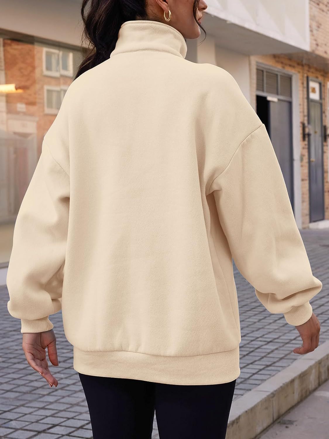 Stand Collar Casual Sweatshirts Half Zip Women Cropped Pullover Thumb Hole Overzised Hoodie Solid Color Plus Size Casual Sweater