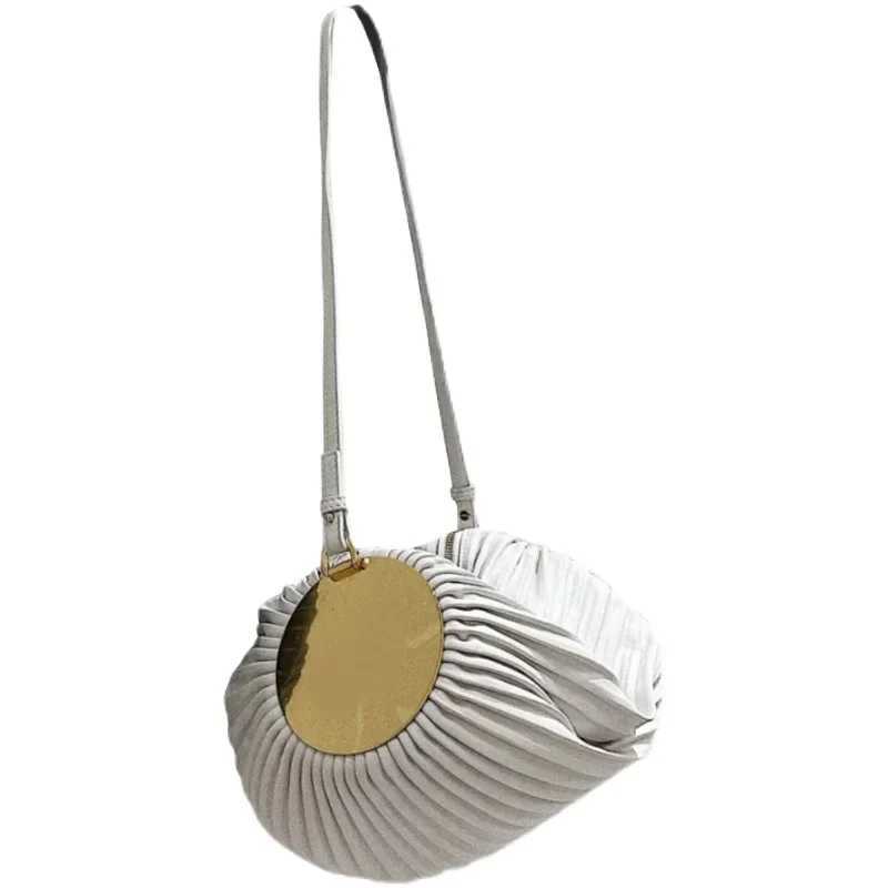 Brand Designer PU Leather Pleated Womens Shoulder Bag Casual Crossbody Bag Large Shell Handbag CL240816