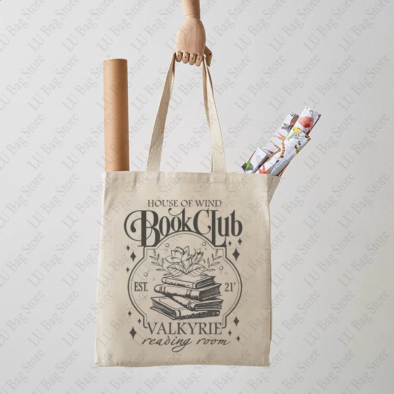 New House of Wind Book Club Pattern Tote Canvas Shoulder Bags Reading Lover Womens Shopping Bag Gift for Bookworm 240816
