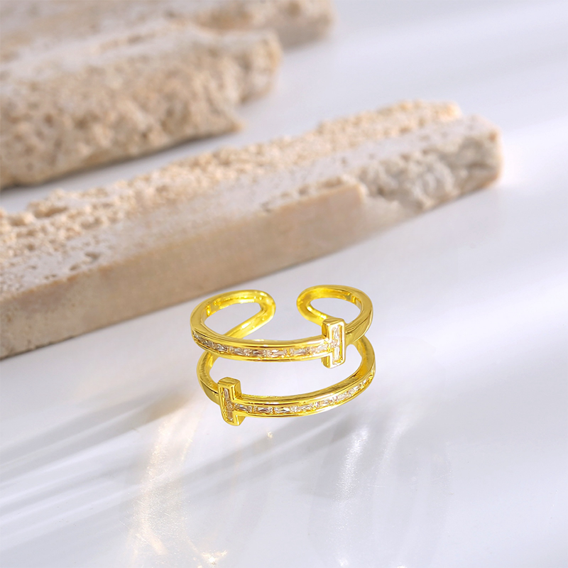 Love ring copper double layer open ring female niche design ins cold wind inlaid zirconium fashion hundred match engagement wedding ring finger ring