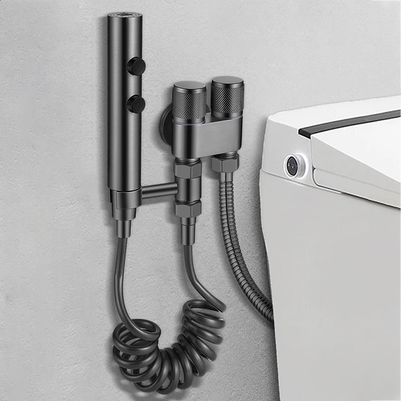 Handheld Toilet Bidet Faucet Set Sprayer Stainless Steel Dual Button Bidet Two Modes Spray Gun Set Shower Self-Cleaning Bathroom 240816