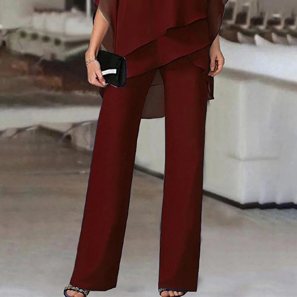 Women Suit Spring Summer Autumn Bat Sleeve Tops Trousers Casual OffShoulder Irregular Party Elegant Twopiece Set 240816