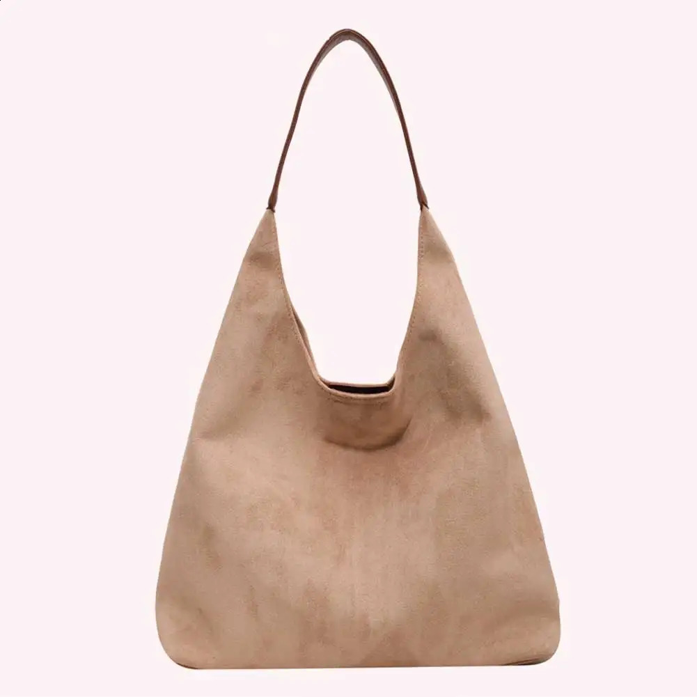 Women Suede Shoulder Bag Simple Tote Handbag Large Capacity Stylish Commuting Bag Solid Color Vintage Hobo Bag Top Handle Bag 240816