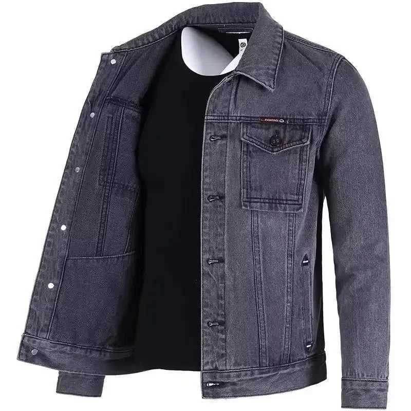Mens solid color denim jacket loose fit new arrival in autumn 2023 casual wear gray clothing regular lengthW240711