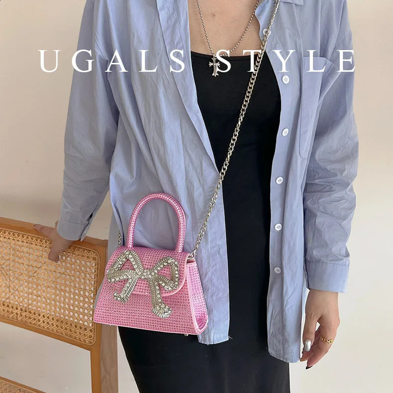 3 Sparkg Rhie Dia Bow Knot Handbag Womens Shoulder Messenger Chain Wedding Party Clutch Wallet Evening Bag 240816 4