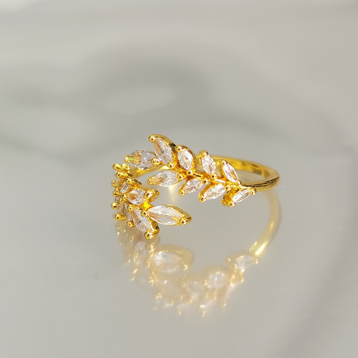 Ring copper material fashion wheat ear open ring female niche ins style engagement wedding ring finger ring