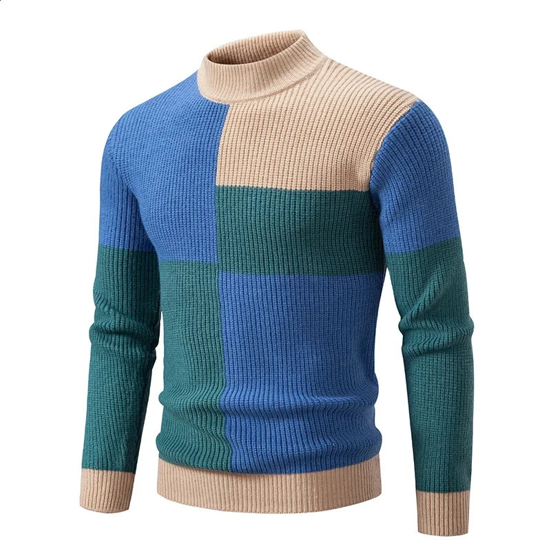 Mens Pullover Autumn Fashion Patch Work Knitted Sweater Mens Slim Fit Leisure Warm Knitted Sweater Top 240802