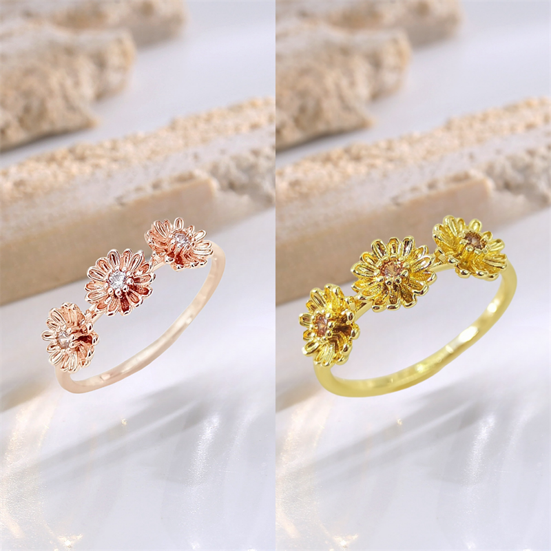 Designer ring copper inlaid zirconium sparkling ring high-class sense of hundred with flower ring finger ring female gold light luxury Mother's D
