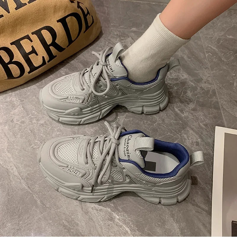 Dad Mesh Breathable Womens Running Shock Absorption Light Sneakers Platform Shoes 240809