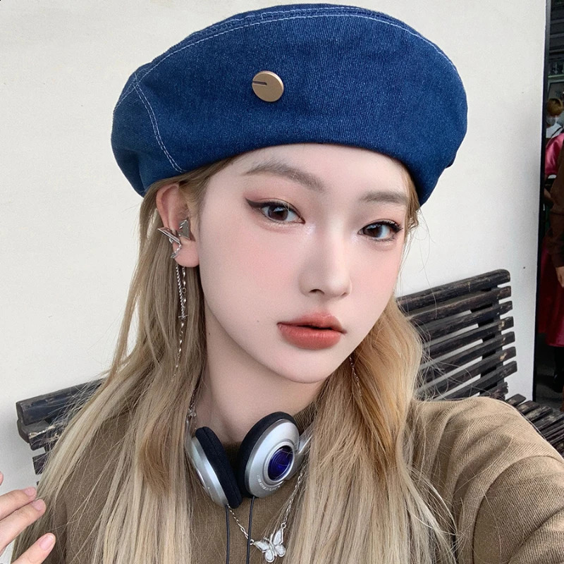 Y2K Women Denim Berets Hats Summer Jeans Beret Painter Hat Female Caps Elegant Lady Girls Octagonal Boinas Para Mujer Bonnet 240807