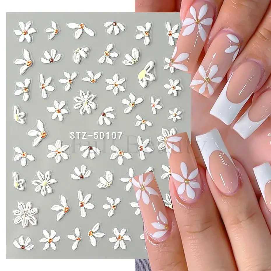 5D Acrylic Glitter Black Flower Nail Art Sticker Decals Watercolor Ink Blooming Floral Leaf Self-adhesive Slider Manicure DecorXJ250120