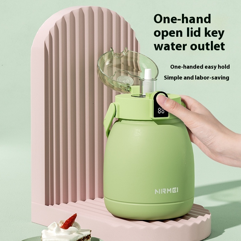 Stainless steel intelligent insulated cup, large capacity children's water kettle, high aesthetic value, internet celebrity, straw, big belly cup